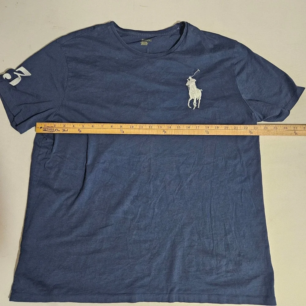Polo Ralph Lauren T-Shirt Navy Blue Big Pony Embroidered Number 3 Patch Size XL